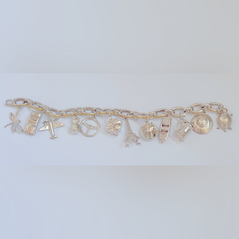 Tiffany & Co Medium Sterling Silver Yellow Enamel Clasping 12 Charm Bracelet